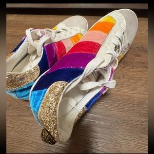 Kurt Geiger London Lexi Eagle suede velvet rainbow sneakers